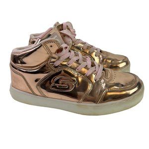 Skechers Kids Girls Rose Gold Lace Up High Top Shoes Sneakers Flat Bottom sz 7